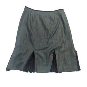 Jane‎ Porter Womens 8 Dark Green Italian Wool Silk Lined Lace Slit Midi Skirt